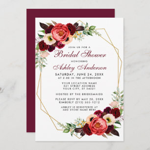 Burgundy Floral Bridal Shower Boho Invitation B