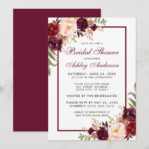 Burgundy Floral Bridal Shower Invitation B