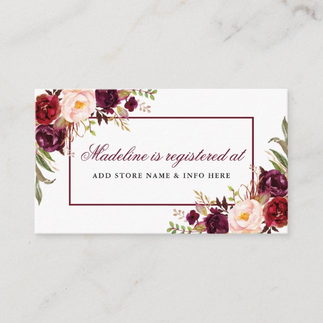 Burgundy Floral Bridal Shower Registry Insert Card (Front)