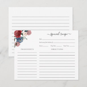Burgundy Floral Bridal Shower Script Recipe Enclosure Card