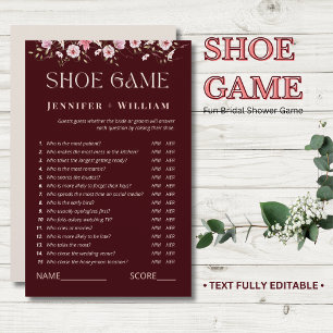 Burgundy Floral Bridal Shower Shoe Game