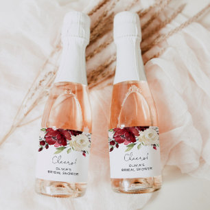 Burgundy  floral bridal shower Sparkling Wine labe Sparkling Wine Label