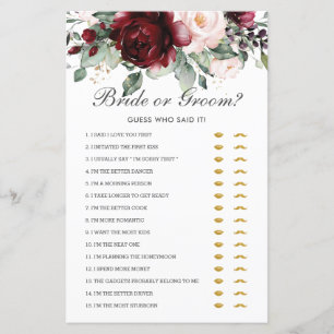 Burgundy Floral Bride or Groom Guess Who Said It