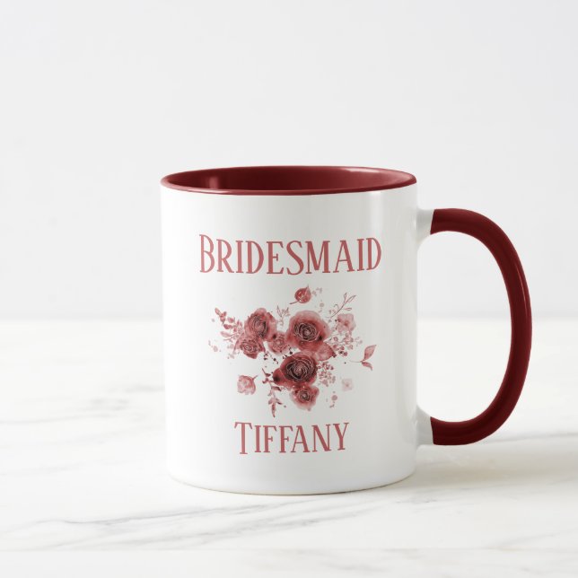 Burgundy Floral Bridesmaid  Mug (Right)
