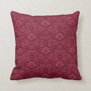 Burgundy Floral Brocade Print Pillow16x16 Throw Pillow