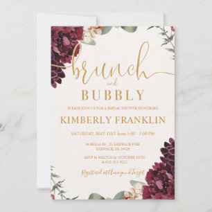 Burgundy Floral Brunch and Bubbly Bridal Shower Invitation