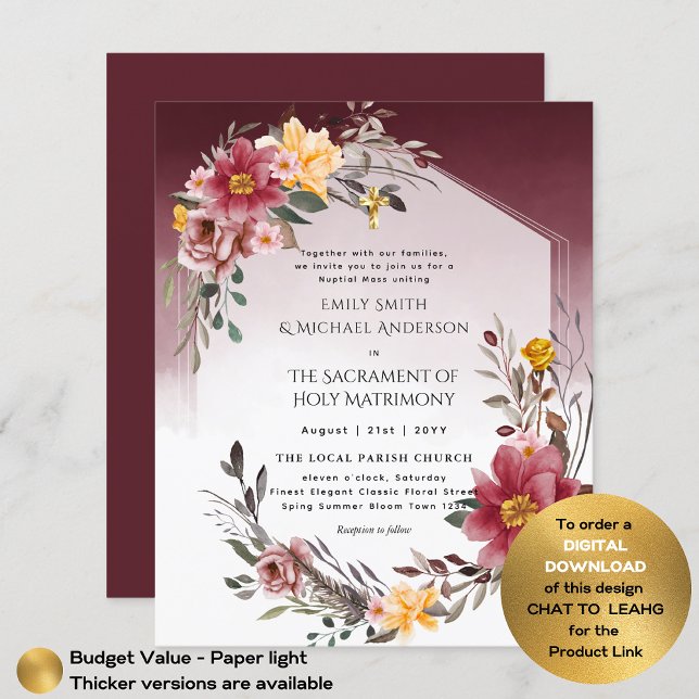 Burgundy Floral  Catholic Nuptial Mass Wedding Flyer (Creator Uploaded)