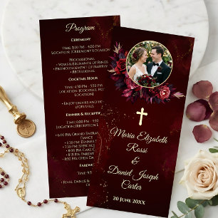Burgundy Floral Catholic Wedding Program