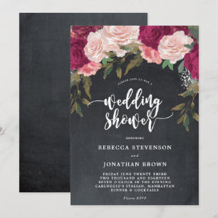 Burgundy floral chalk wedding shower invitation