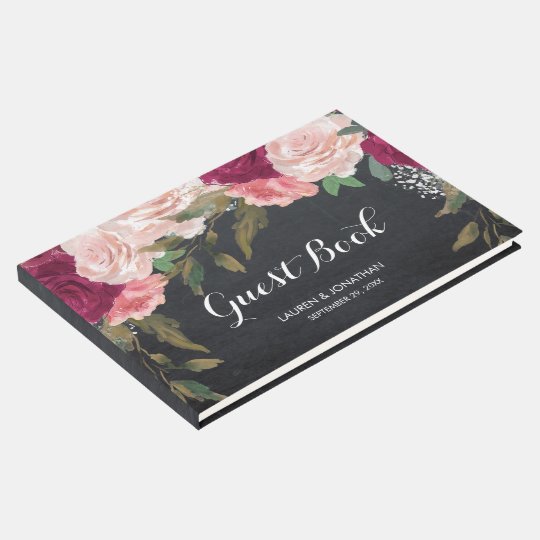 Burgundy floral chalkboard wedding guest book