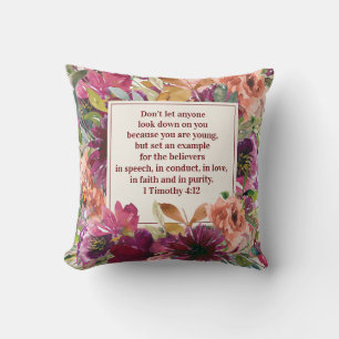 Burgundy Floral Christian Bible Timothy Youth Throw Pillow