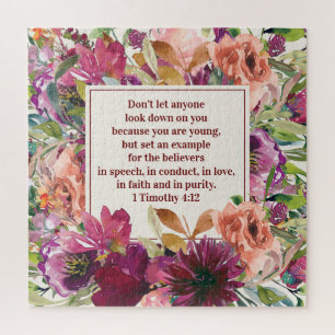 Burgundy Floral Christian Bible Verse Youth Jigsaw Puzzle