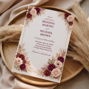 Burgundy Floral Classic Frame Invitation