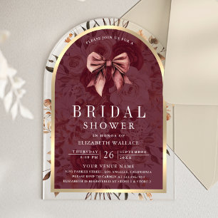 Burgundy Floral Coquette Bow Arch Bridal Shower Acrylic Invitations