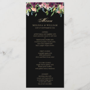 Burgundy Floral Coral Black Wedding Menu