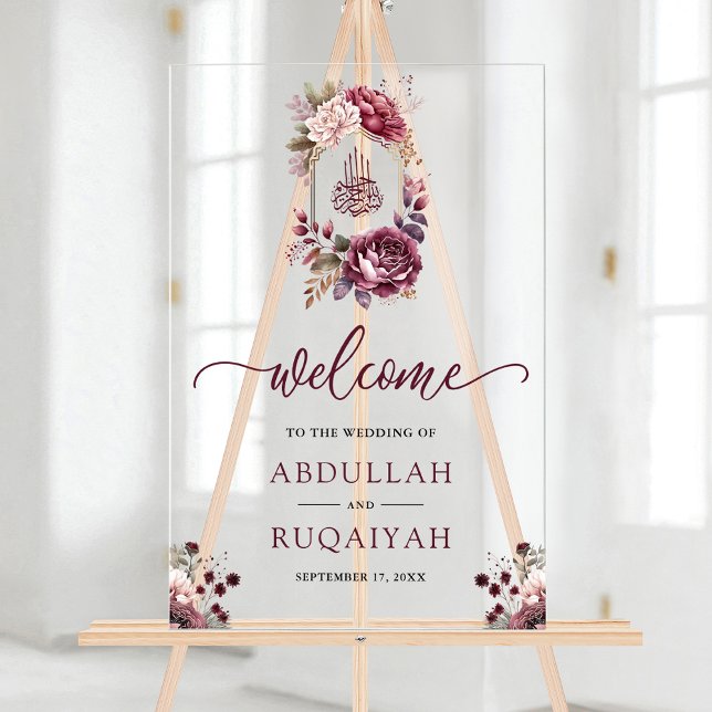Burgundy Floral Crest  Muslim Wedding Welcome (Créateur téléchargé)