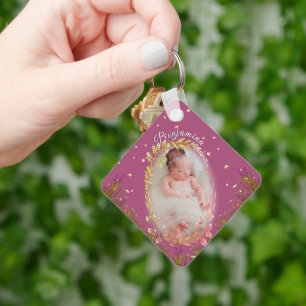 Burgundy Floral Custom Baby Girl Name Keepsake Keychain