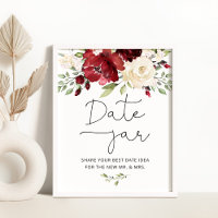Burgundy floral date night ideas. Date jar bridal
