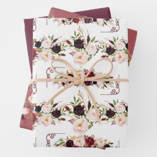 Burgundy Floral Design Wrapping Paper Sheet