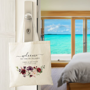 Burgundy Floral Destination Wedding Welcome Tote Bag