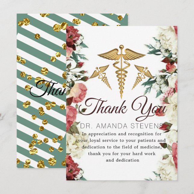Burgundy Floral Doctor Thank You Card (Front/Back)