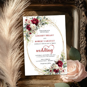 Burgundy Floral Elegant Boho Wedding Invitation
