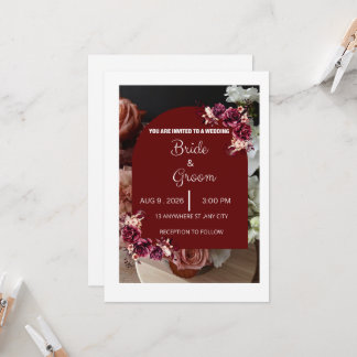 Burgundy Floral Elegant Modern Wedding Invitation