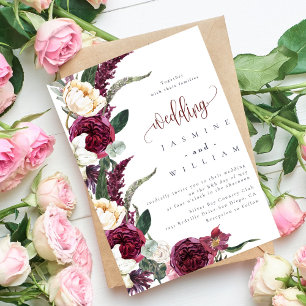 Burgundy Floral Elegant Monogram Rustic Wedding Invitation