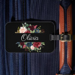 Burgundy Floral Elegant Pretty Watercolor Luggage Tag<br><div class="desc">Elegant burgundy personalized floral watercolor black background luggage tag.  So pretty.  I’ve enjoyed creating this design for you. Enjoy it.  It will look so pretty on your luggage.</div>