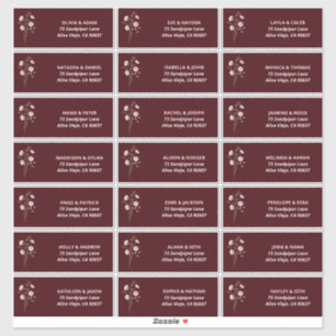 Burgundy Floral  Elegant Return Address Labels  