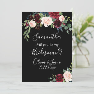 Burgundy Floral Elegant Rustic Be My Bridesmaid Invitation