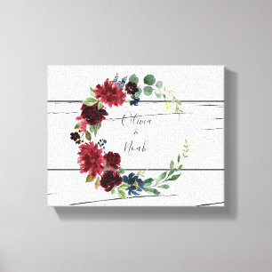 Burgundy Floral Elegant Rustic Names Keepsake Canvas Print