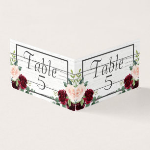 Burgundy Floral Elegant Rustic Table Numbers Card