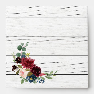 Burgundy Floral Elegant Rustic Watercolor Monogram Envelope