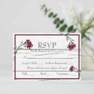 Burgundy Floral Elegant Rustic Watercolor RSVP Card