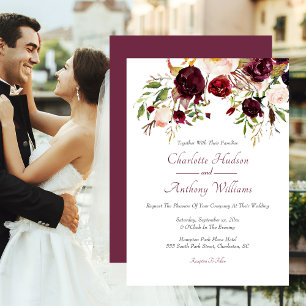 Burgundy Floral Elegant Wedding Invitation