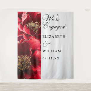 Burgundy Floral Engagement Party Photo Backdrop  Tapestry