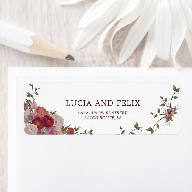 Burgundy Floral Et Mariage Feuille Adresse de reto (En situation)