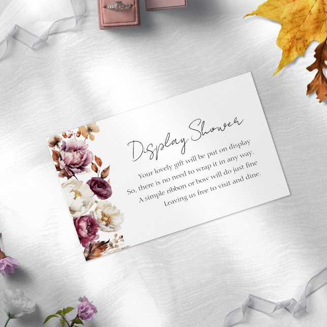 Burgundy Floral Fall Bridal Shower Display Shower Enclosure Card (Creator Uploaded)