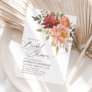 Burgundy Floral Fall Bridal Shower Invitation