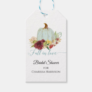 Burgundy Floral Fall Dusty Blue Watercolor Pumpkin Gift Tags