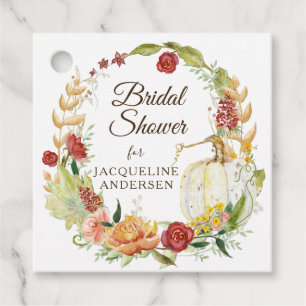 Burgundy Floral Fall Foliage White Pumpkin Bridal Favour Tags