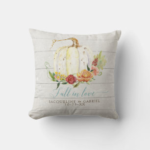 Burgundy Floral Fall in Love White Pumpkin Wedding Throw Pillow