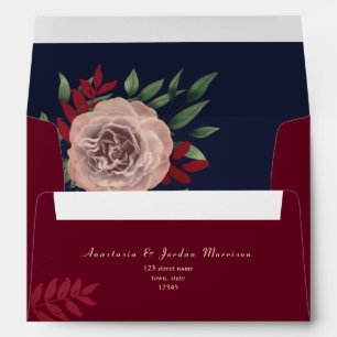 Burgundy Floral Fall Wedding Envelope