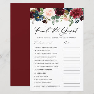 Burgundy Floral Find the Guest Bridal Shower Game