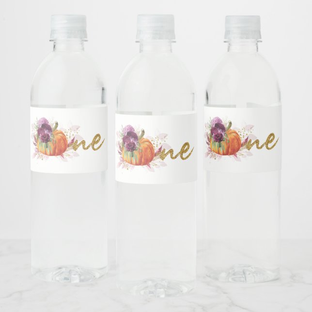 Burgundy Floral First Birthday Water Bottle Label (Bottles)