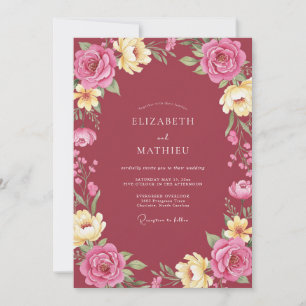Burgundy Floral Flourish Romance Wedding Invitation
