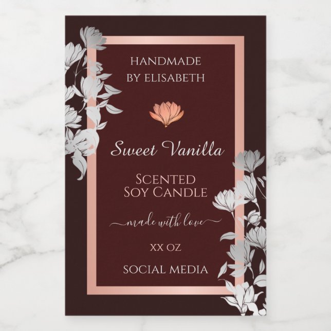 Burgundy Floral Flowers Product Packaging Labels & (Single Label)