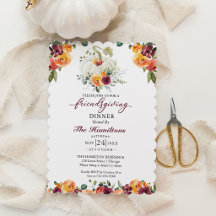 Burgundy Floral Friendsgiving Dinner Invitation