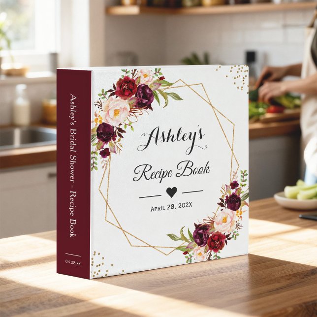 Burgundy Floral Geometric Bridal Shower Recipe Binder (Creator Uploaded)